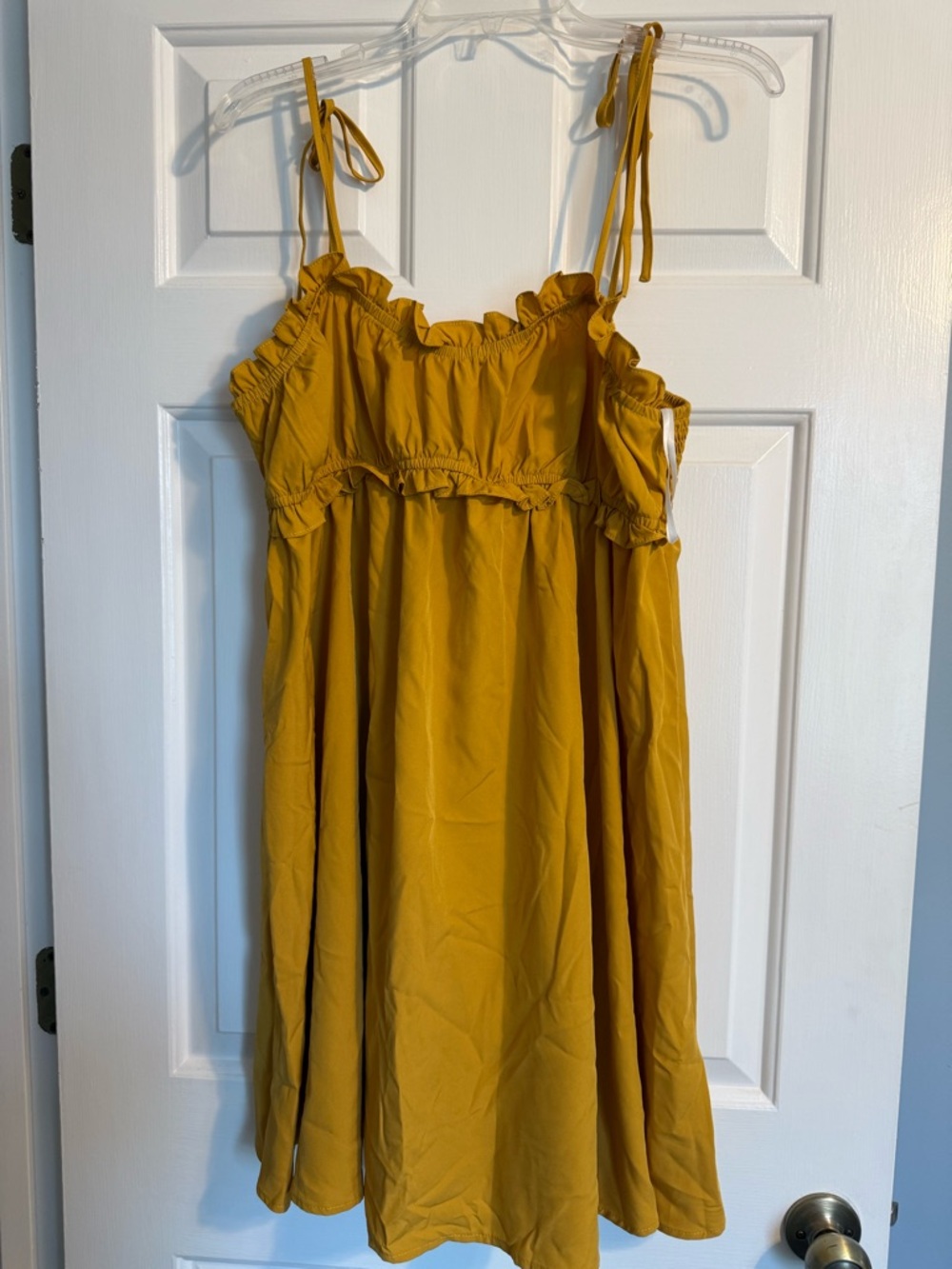 SHEIN Mustard Tie-Shoulder Ruffle Sundress